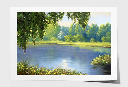 Green Plants on River & Forest Oil Painting Wall Art Limited Edition High Quality Print Unframed Roll Canvas None