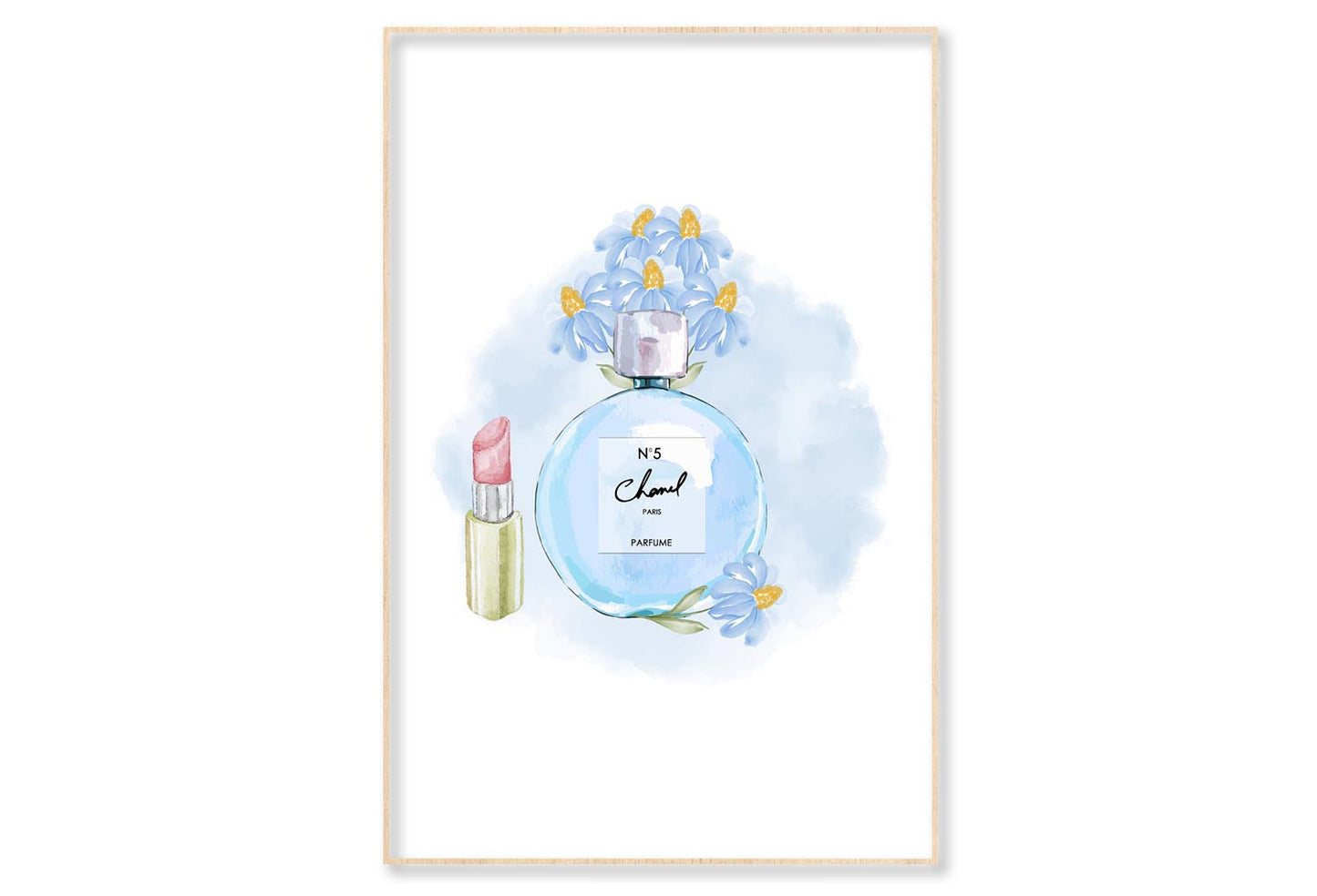 Light Blue Perfume with Lipstick Wall Art Limited Edition High Quality Print Canvas Box Framed Natural
