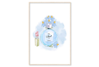 Light Blue Perfume with Lipstick Wall Art Limited Edition High Quality Print Canvas Box Framed Natural