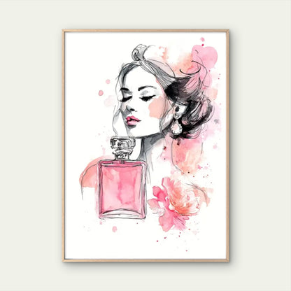 Soft Pastel Pink Perfume Bottle and Floral Woman Fashion Home Decor Premium Quality Poster Print Choose Your Sizes
