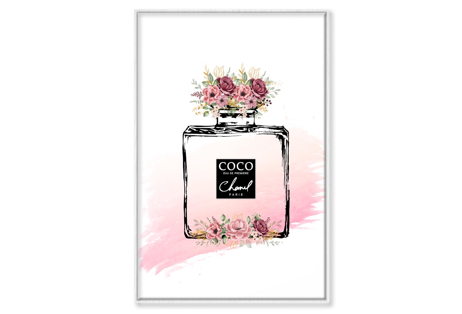 Black Pink Perfume Wall Art Limited Edition High Quality Print Canvas Box Framed White