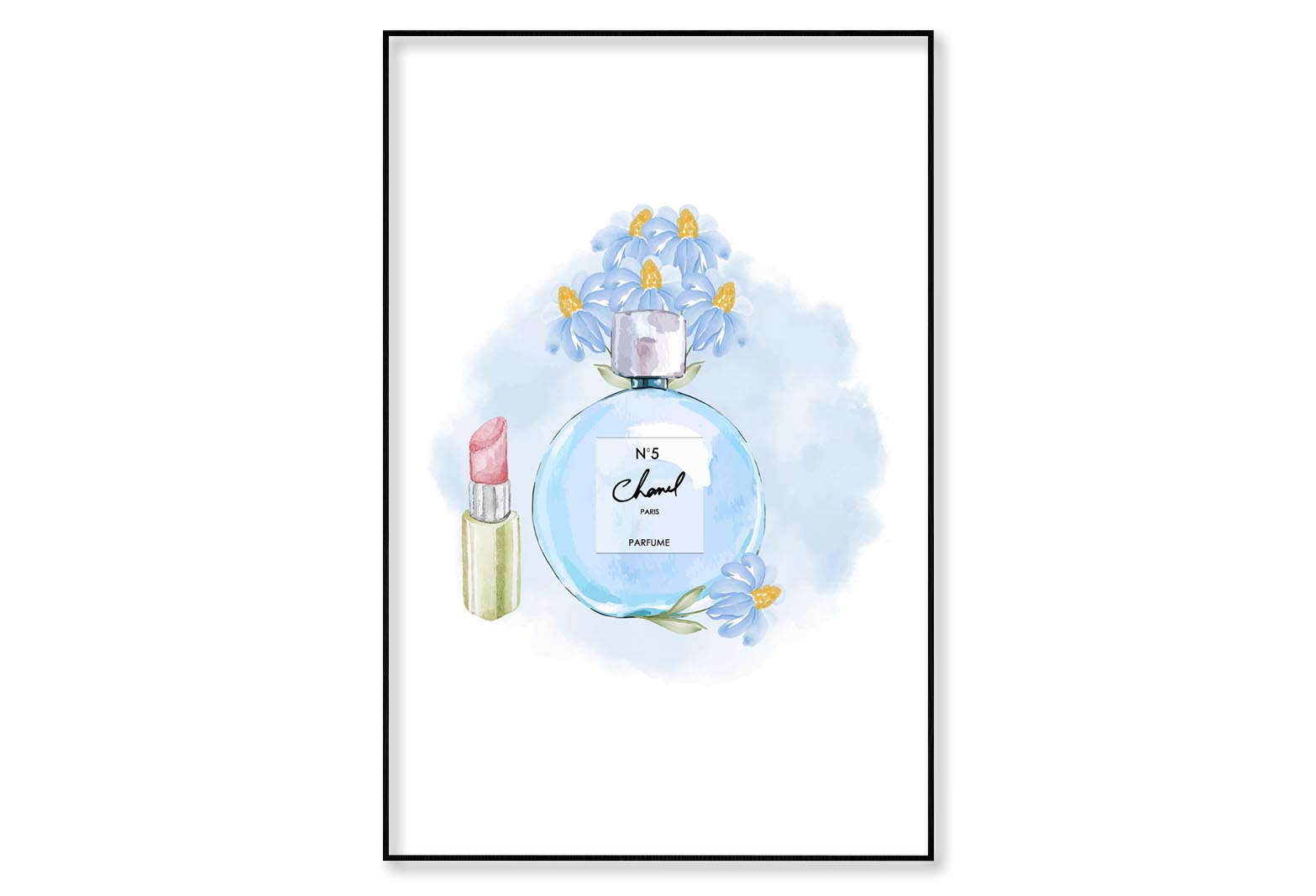 Light Blue Perfume with Lipstick Wall Art Limited Edition High Quality Print Canvas Box Framed Black