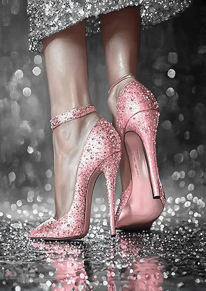 Woman Holding Disco Ball in Pink Heels Fashion Home Decor Premium Quality Poster Print Choose Your Sizes