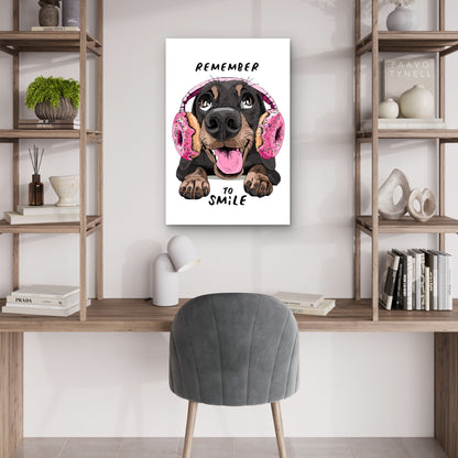 Smile Puppy Dog Pink Donut Headphones 40x60cm Metal Print Ready to Hang