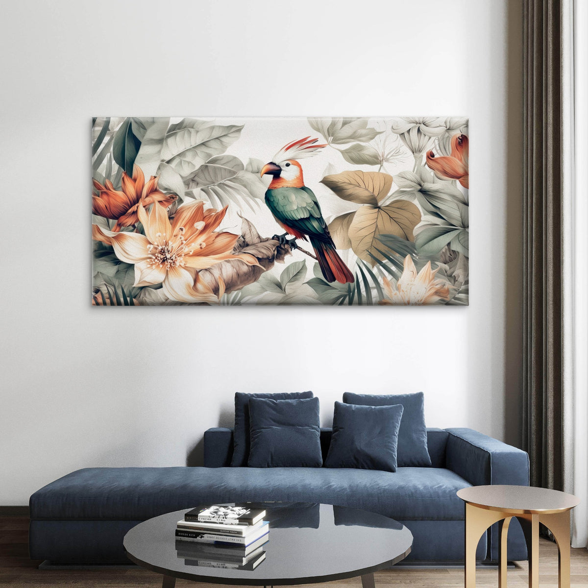 Tropical Bird Parrot Floral Wall Art Canvas Office Home Room Framed 120x60cm