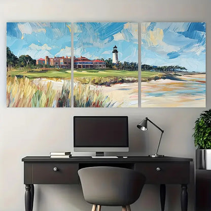3pcs Lighthouse & Golf Course Scene Sky Metal Print Ready to Hang Art