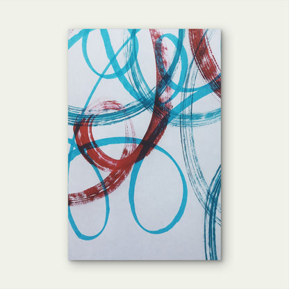 Teal and Red Abstract Swirls 60x90cm Metal Print Ready to Hang