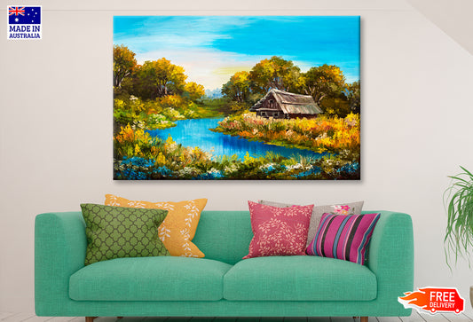 Farmhouse Near The River Oil Painting Wall Art Limited Edition High Quality Print