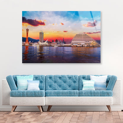 Skyline of Kobe with Evening Sky Acrylic Glass Print Tempered Glass Wall Art 100% Made in Australia Ready to Hang