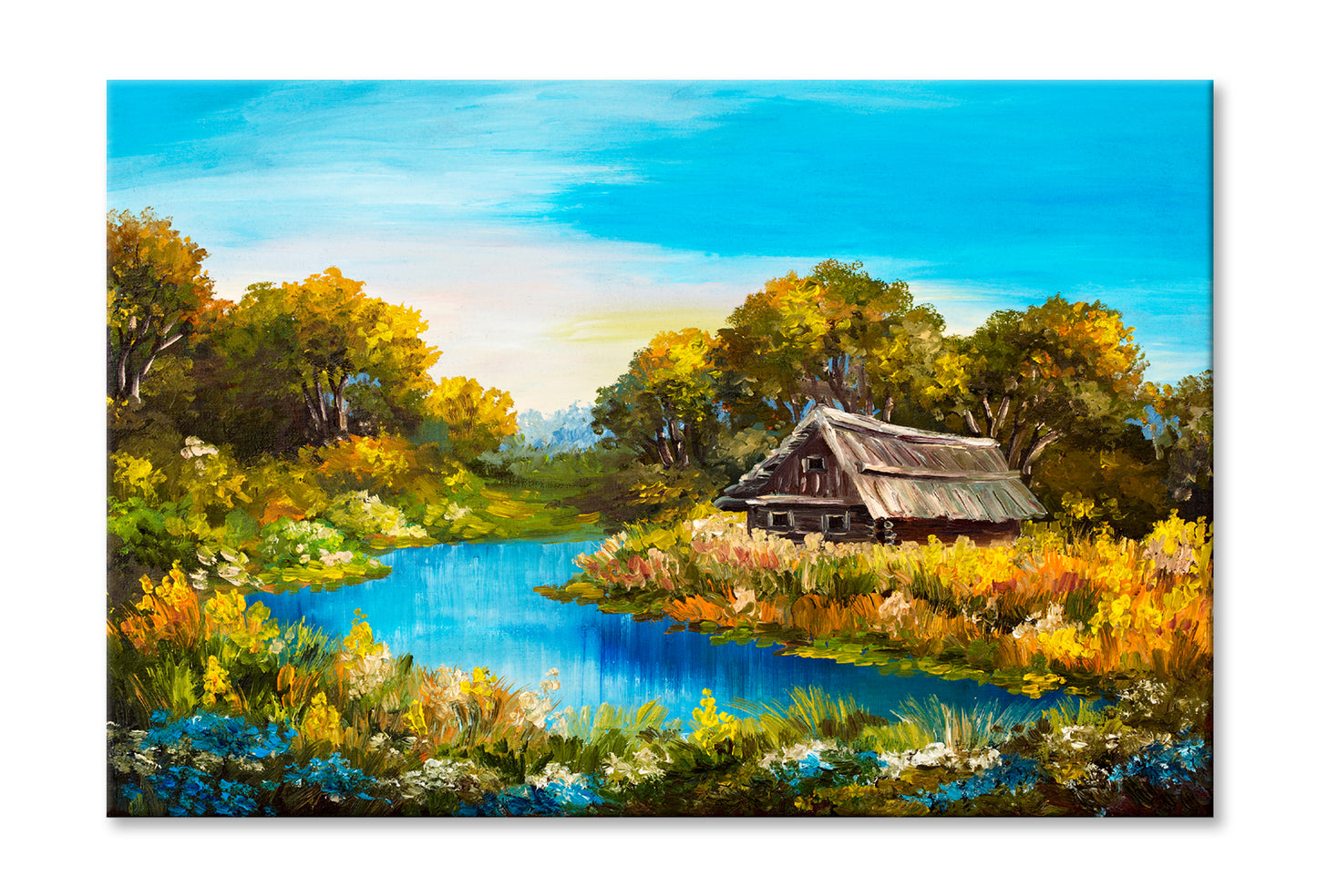 Farmhouse Near The River Oil Painting Wall Art Limited Edition High Quality Print Stretched Canvas None