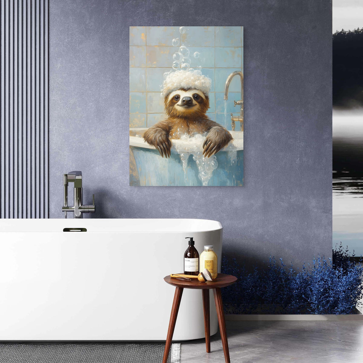 Funny Sloth Bathtub Bubbles 40x60cm Metal Print Ready to Hang