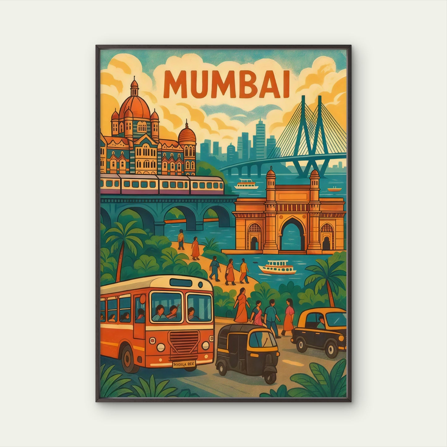 Mumbai Gateway of India Taj Mahal Bandra-Worli Sea Link  Travel Poster Print Wall Art