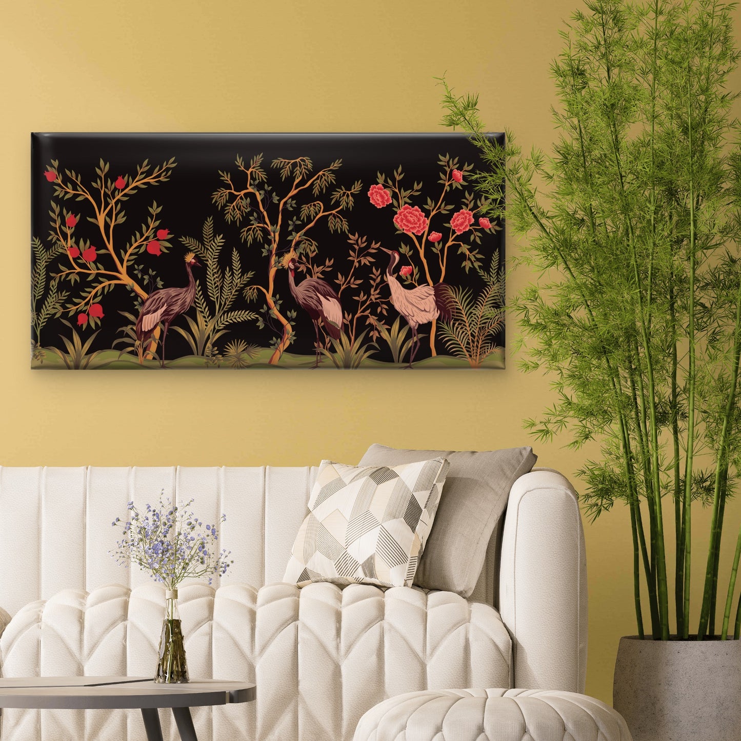 Chinoiserie Crane Bird Pattern Wall Art Canvas Office Home Room Framed 120x60cm