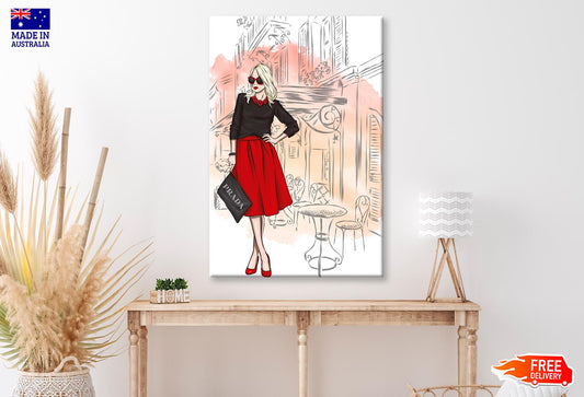 Red Shade Fashion Store with Lady Wall Art Limited Edition High Quality Print