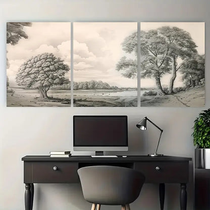 3pcs Rustic Black & White Trees Forest Metal Print Ready to Hang Art