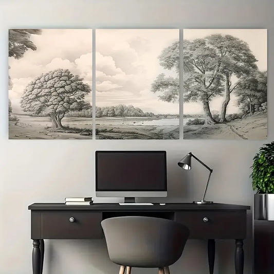 3pcs Rustic Black & White Trees Forest Metal Print Ready to Hang Art