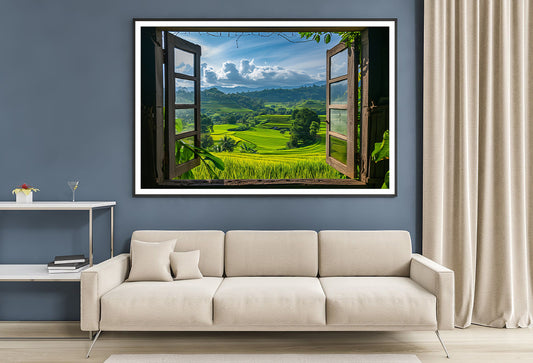 View of a Green Field through a Window Home Decor Premium Quality Poster Print Choose Your Sizes