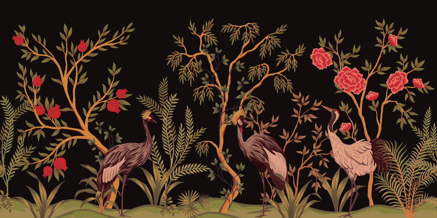 Chinoiserie Crane Bird Pattern Wall Art Canvas Office Home Room Framed 120x60cm