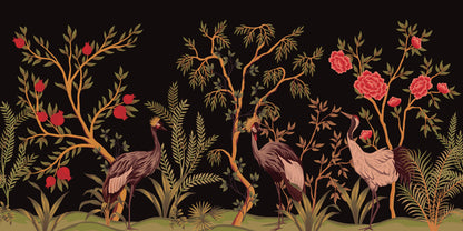 Chinoiserie Crane Bird Pattern Wall Art Canvas Office Home Room Framed 120x60cm