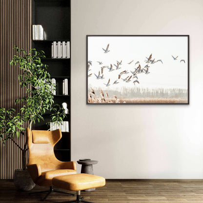 Neutral Toned Minimalist Flying Geese Birds Rustic Landscape  Wall Art Decor 100% Australian Made