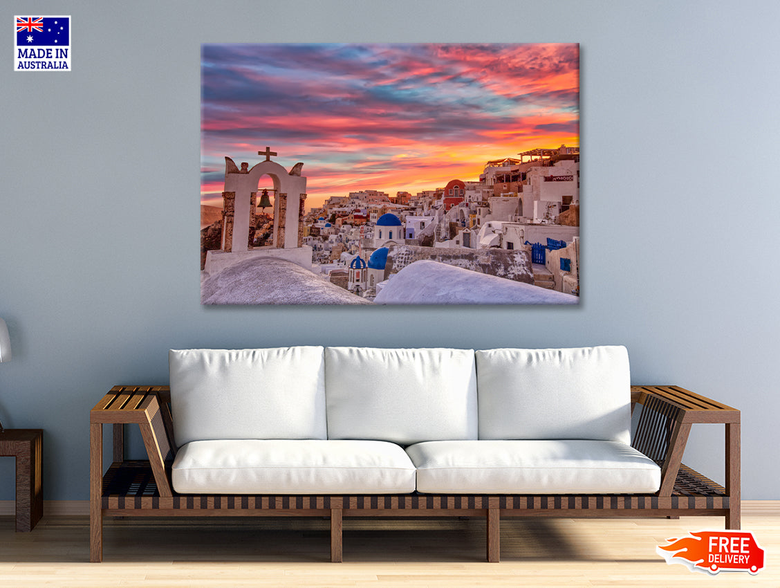Santorini In Greece with Sunset Print 100% Australian Made