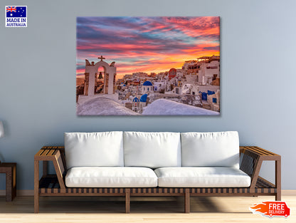 Santorini In Greece with Sunset Print 100% Australian Made