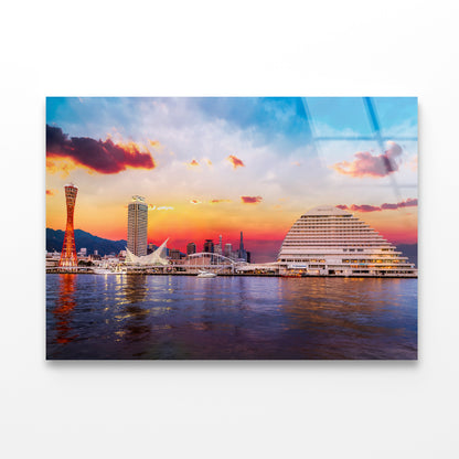 Skyline of Kobe with Evening Sky Acrylic Glass Print Tempered Glass Wall Art 100% Made in Australia Ready to Hang