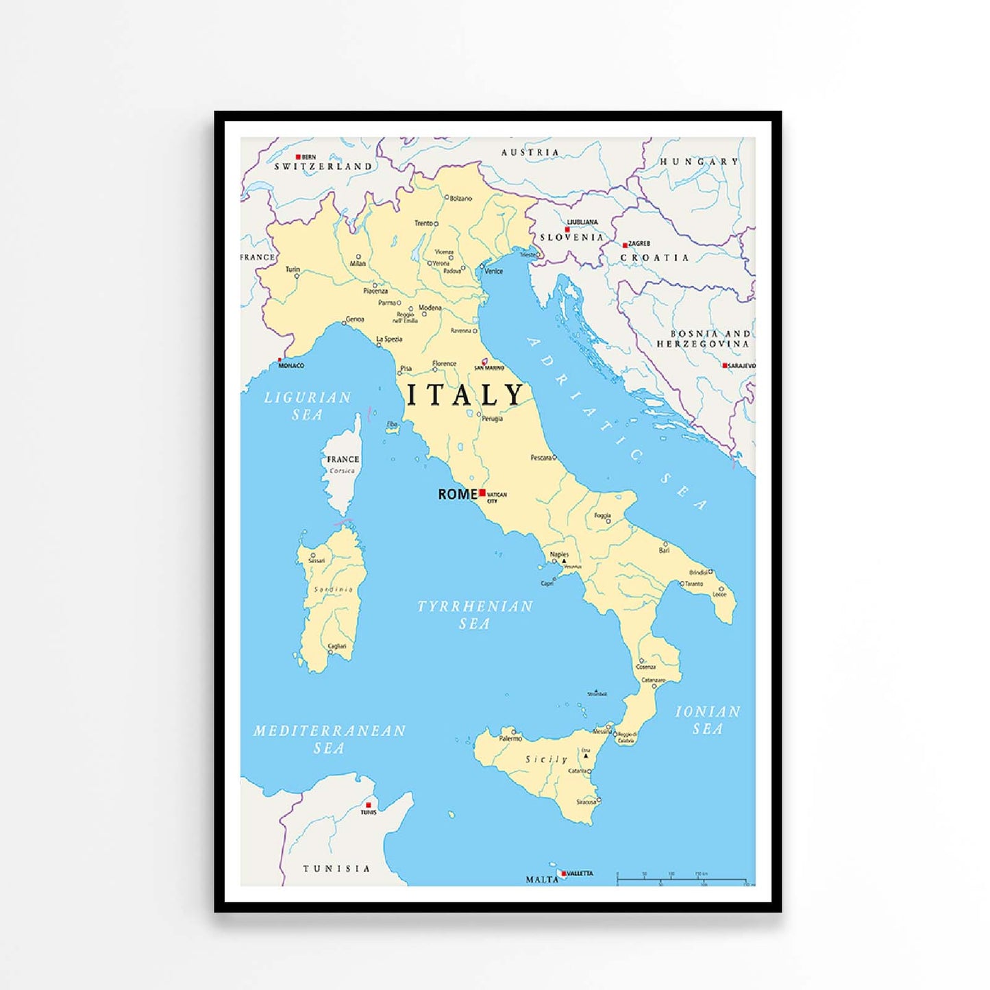 Map of Italy with The Capital Rome Home Decor Premium Quality Poster Print Choose Your Sizes