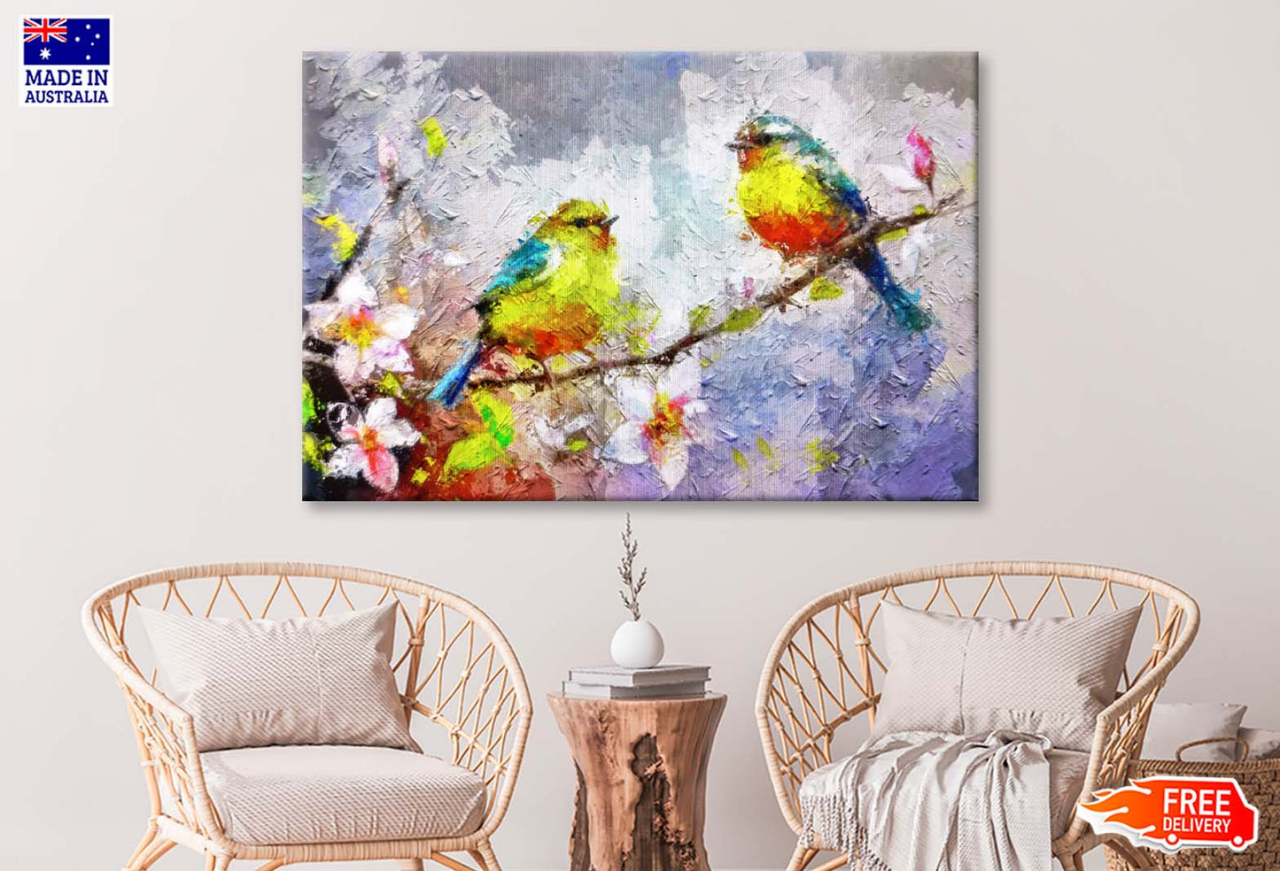 Painting Of Bird and Spring Flower Wall Art Limited Edition High Quality Print