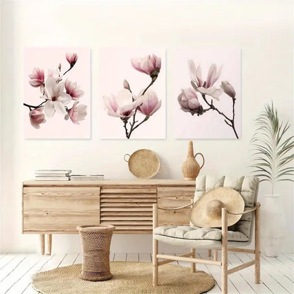 3pcs Pink and White Floral Flowers Wall Art Set Canvas Framed 40x60cm - High Quality Print 100% Australian Made Wall Canvas Ready to Hang