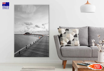 Wooden Pier Villas on Sea B&W Photograph 60x90cm Print 100% Australian Made