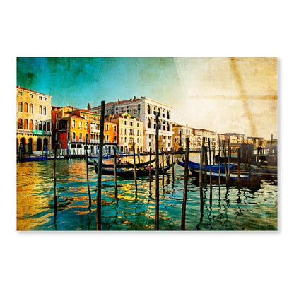 Boat On Lake Amazing Venice - Artwork in Painting Style Acrylic Glass Print Tempered Glass Wall Art 100% Made in Australia Ready to Hang