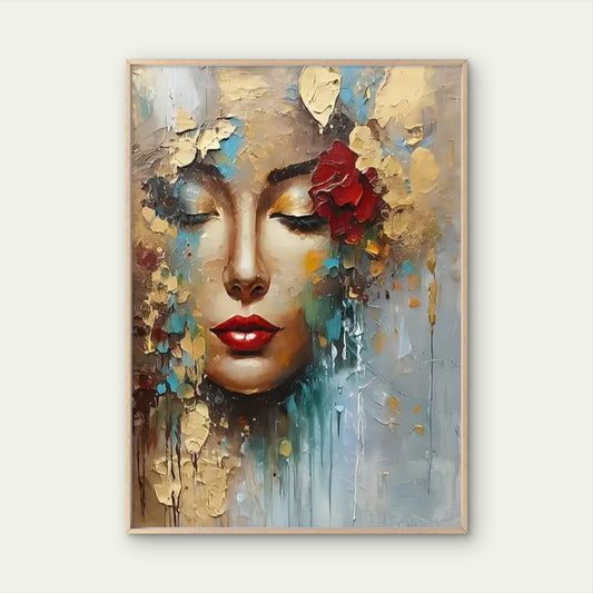 Modern Abstract Female Gold Red Floral Crown Woman Fashion Home Decor Premium Quality Poster Print Choose Your Sizes