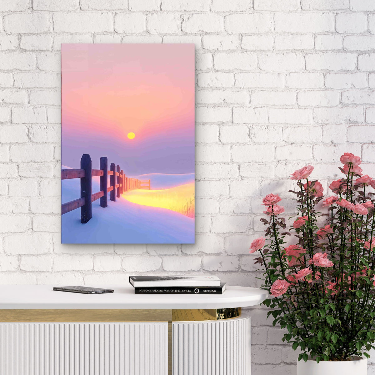 Winter Sunset Snow Landscape 60x90cm Metal Print Ready to Hang