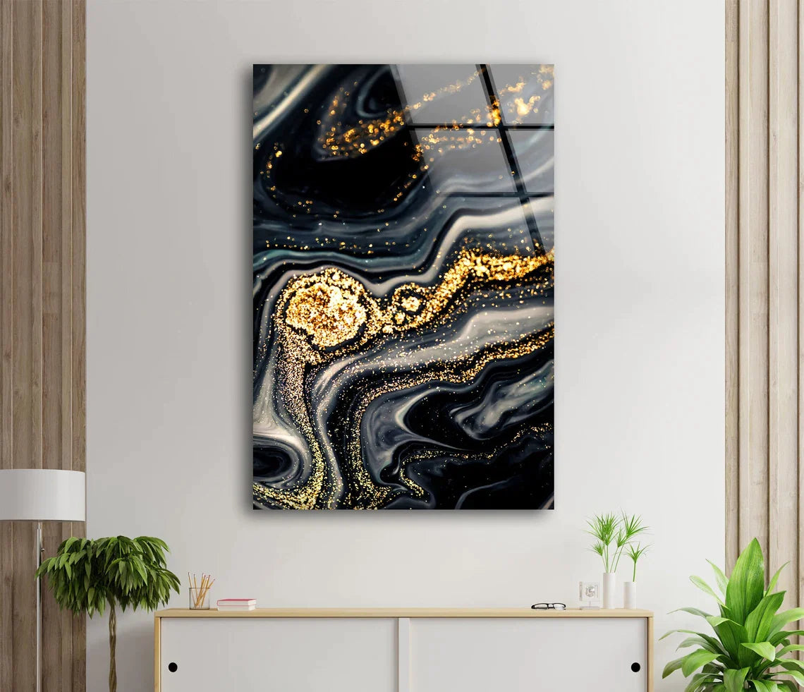 Black Gold Abstract UV Direct Aluminum Print Australian Made Quality