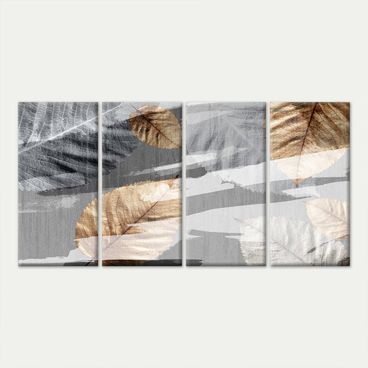 4pcs Modern Abstract Grey Brown Autumn Leaves Wall Art Canvas Framed 45x80cm - High Quality Print 100% Australian Made Wall Canvas Ready to Hang