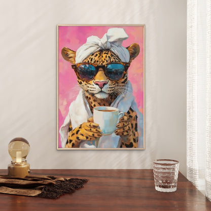 Pink & Orange Stylish Leopard with Coffee Mug Fashion Home Decor Premium Quality Poster Print Choose Your Sizes