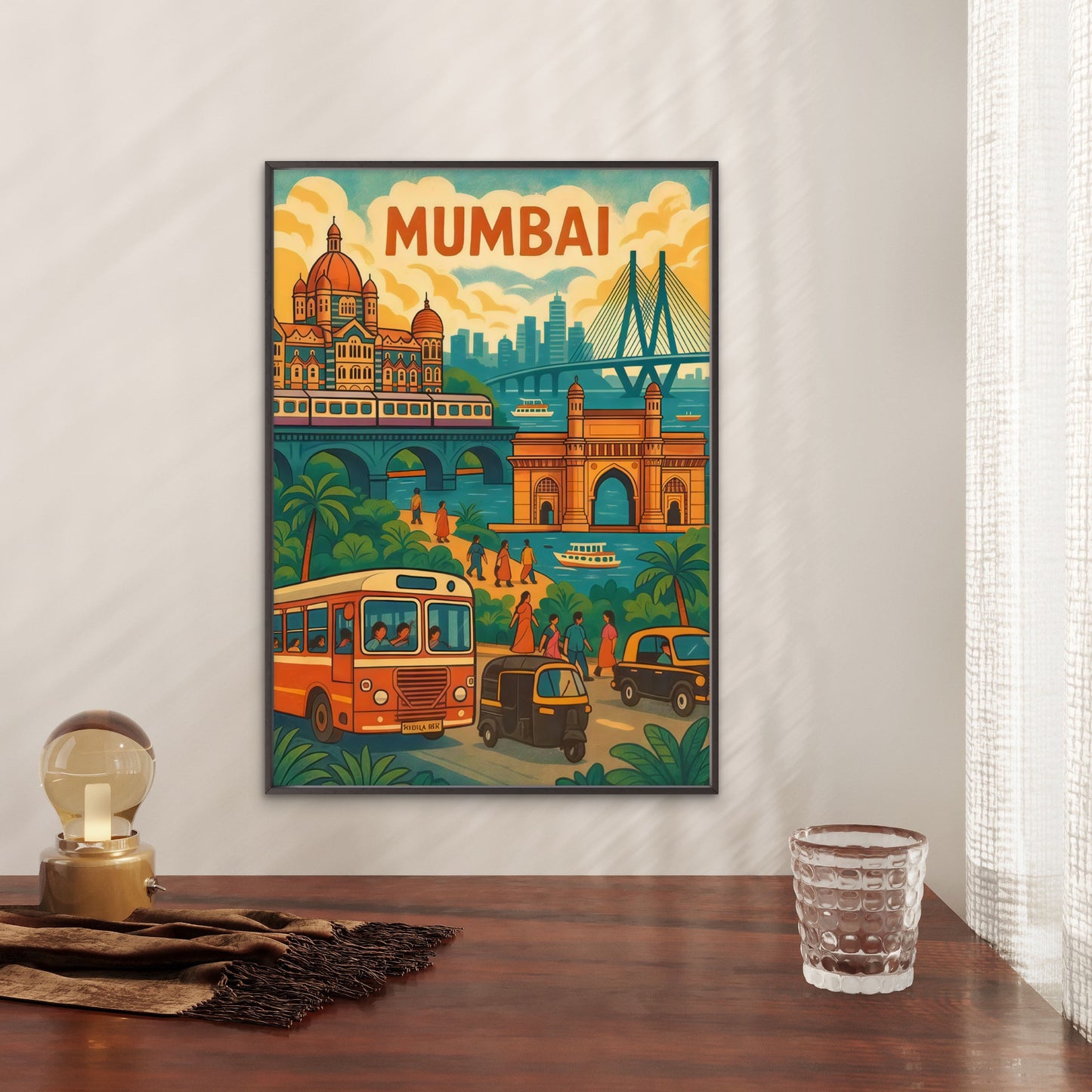 Mumbai Gateway of India Taj Mahal Bandra-Worli Sea Link  Travel Poster Print Wall Art