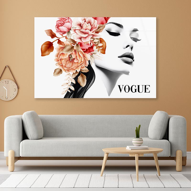 Girl With Flowers Head Acrylic Glass Print Tempered Glass Wall Art 100% Made in Australia Ready to Hang