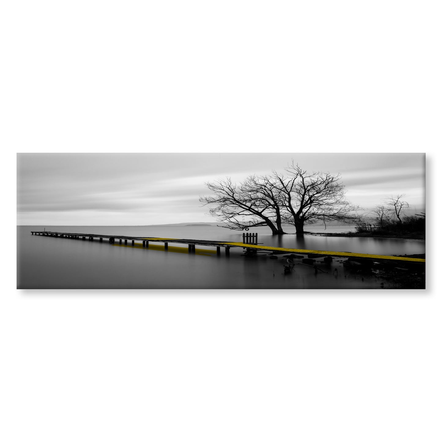 Panoramic Canvas Wooden Pier B&W View High Quality 100% Australian Made Wall Canvas Print Ready to Hang