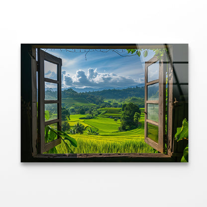 View of a Green Field through a Window Acrylic Glass Print Tempered Glass Wall Art 100% Made in Australia Ready to Hang