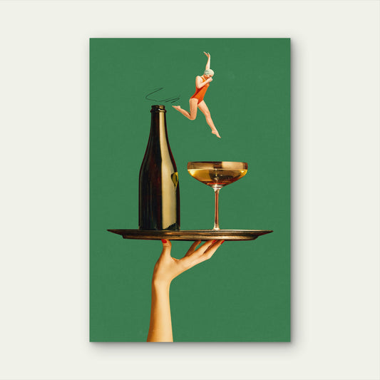 Surreal Swimmer Wine Bottle Art 60x90cm Metal Print Ready to Hang - Bella Home Decor