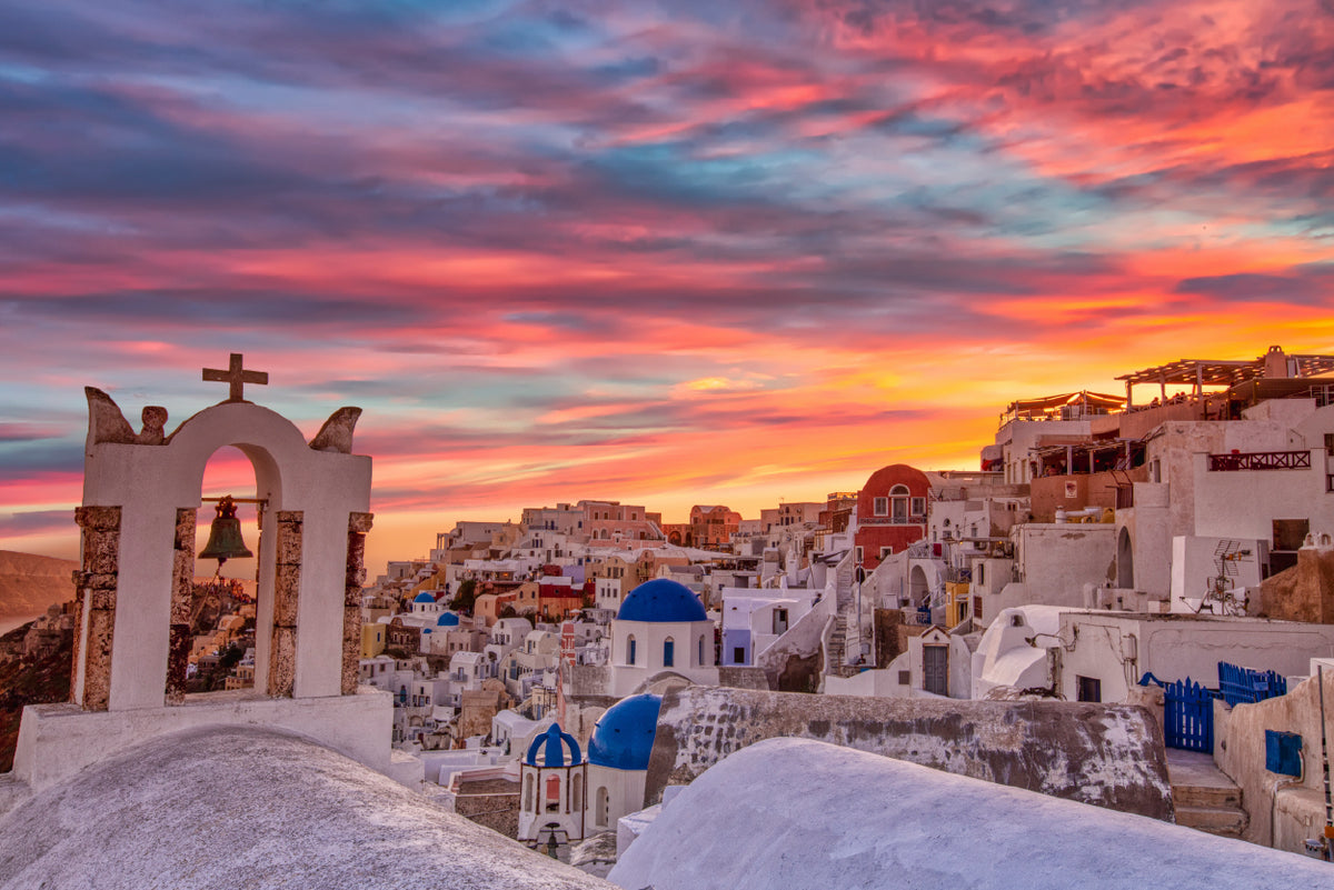Santorini In Greece with Sunset Print 100% Australian Made
