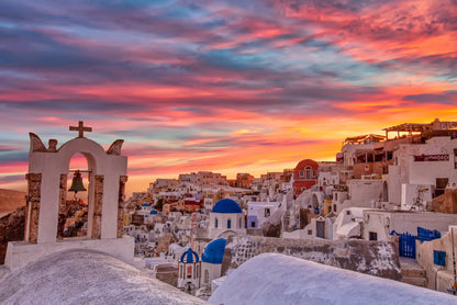 Santorini In Greece with Sunset Print 100% Australian Made