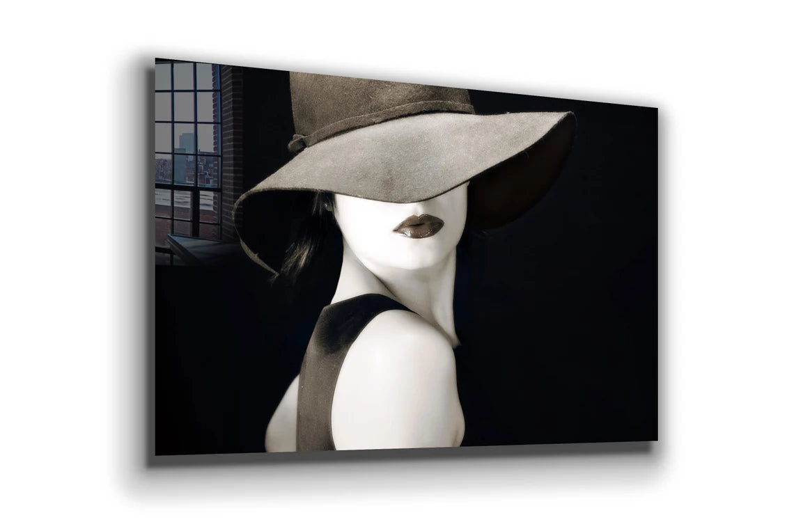 Fashion Hat Woman B&W UV Direct Aluminum Print Australian Made Quality