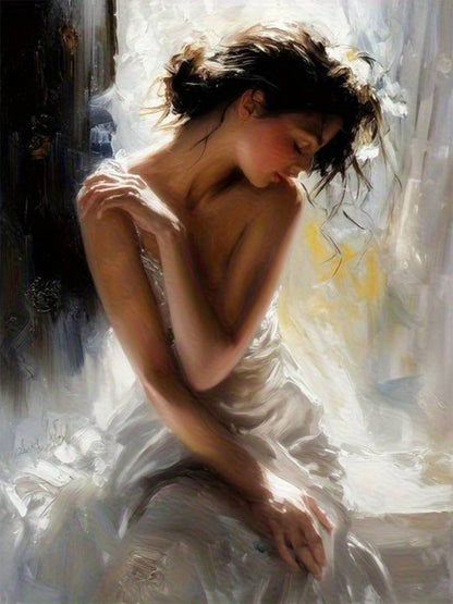 Woman White Dress Oil Painting Fashion Home Decor Premium Quality Poster Print Choose Your Sizes