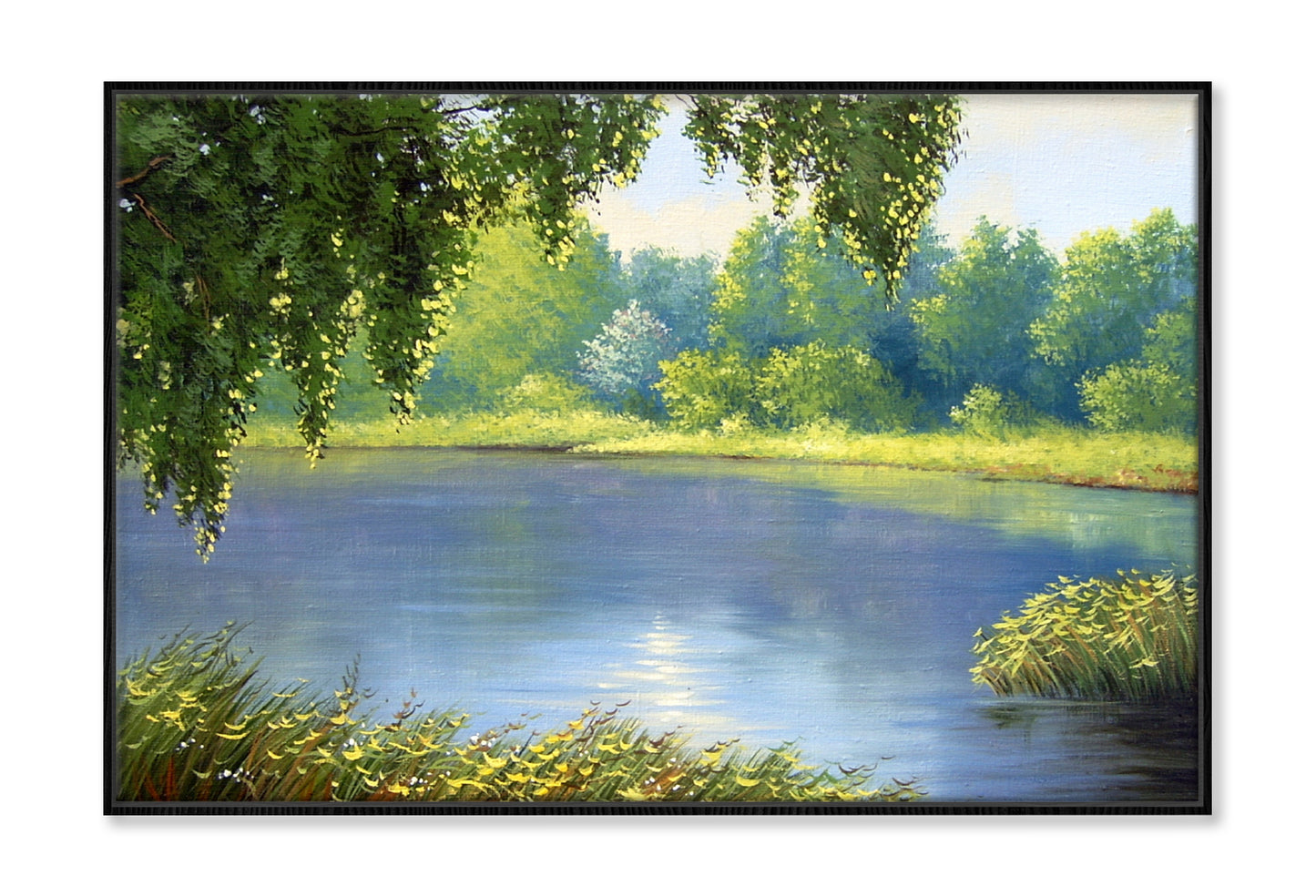 Green Plants on River & Forest Oil Painting Wall Art Limited Edition High Quality Print Canvas Box Framed Black