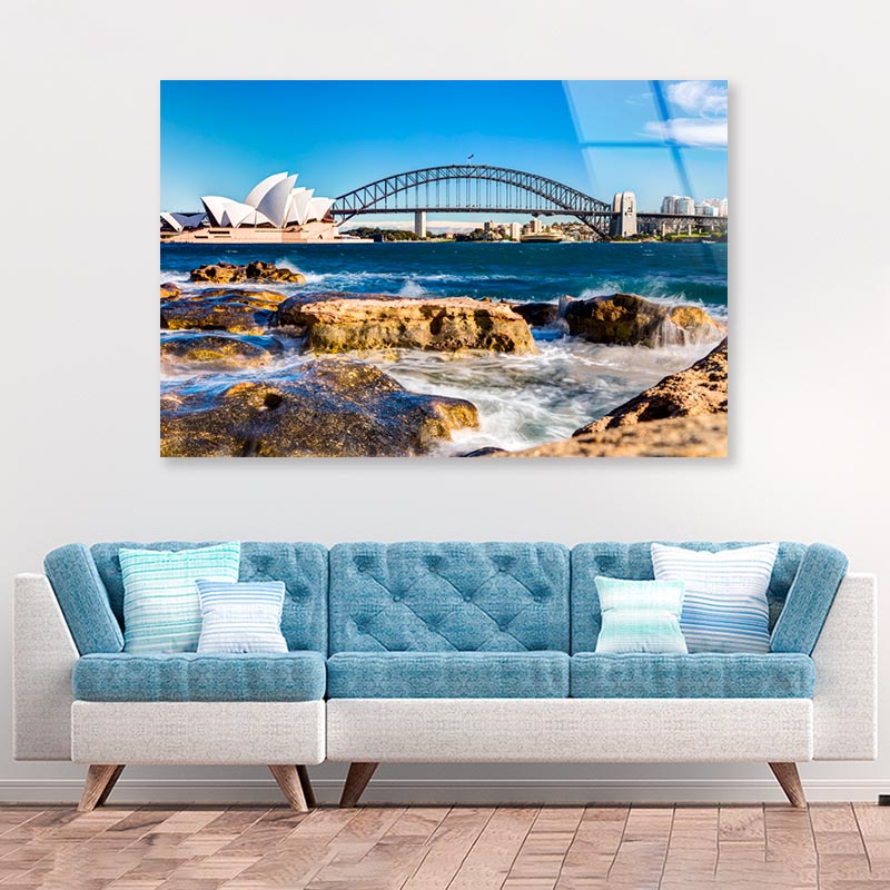 View Of the Sydney Opera House & Harbor Bridge Acrylic Glass Print Tempered Glass Wall Art 100% Made in Australia Ready to Hang