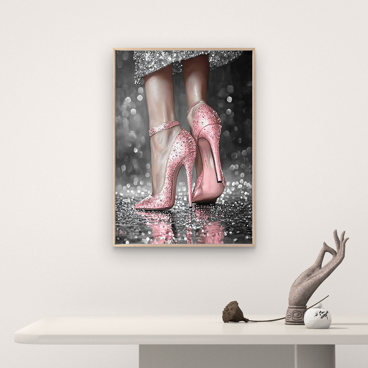 Woman Holding Disco Ball in Pink Heels Fashion Home Decor Premium Quality Poster Print Choose Your Sizes