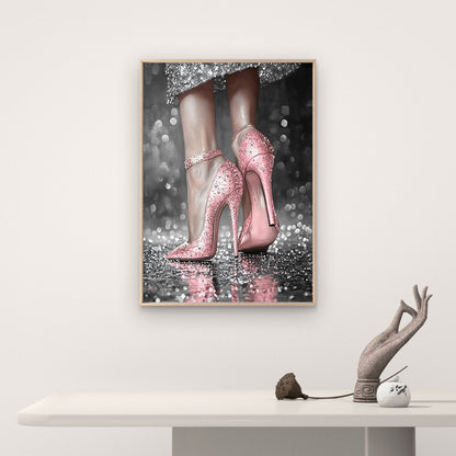 Woman Holding Disco Ball in Pink Heels Fashion Home Decor Premium Quality Poster Print Choose Your Sizes